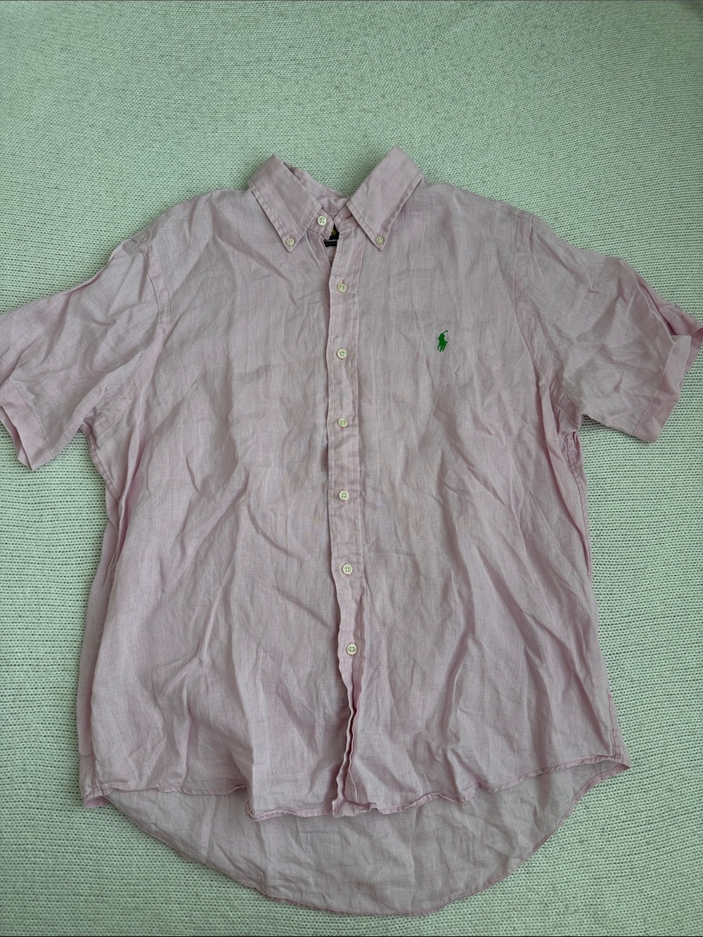 Ralph Lauren 100% Linen Short Sleeve Shirt Pink Size Large